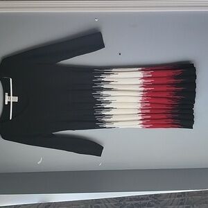 Studio One black/cream/red pleated sweater dress